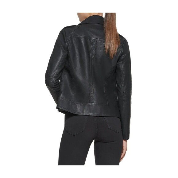 Guess Women's Black Asymmetric Faux Leather Zipper Moto Jacket Size XS NWT $150 - Picture 3 of 3